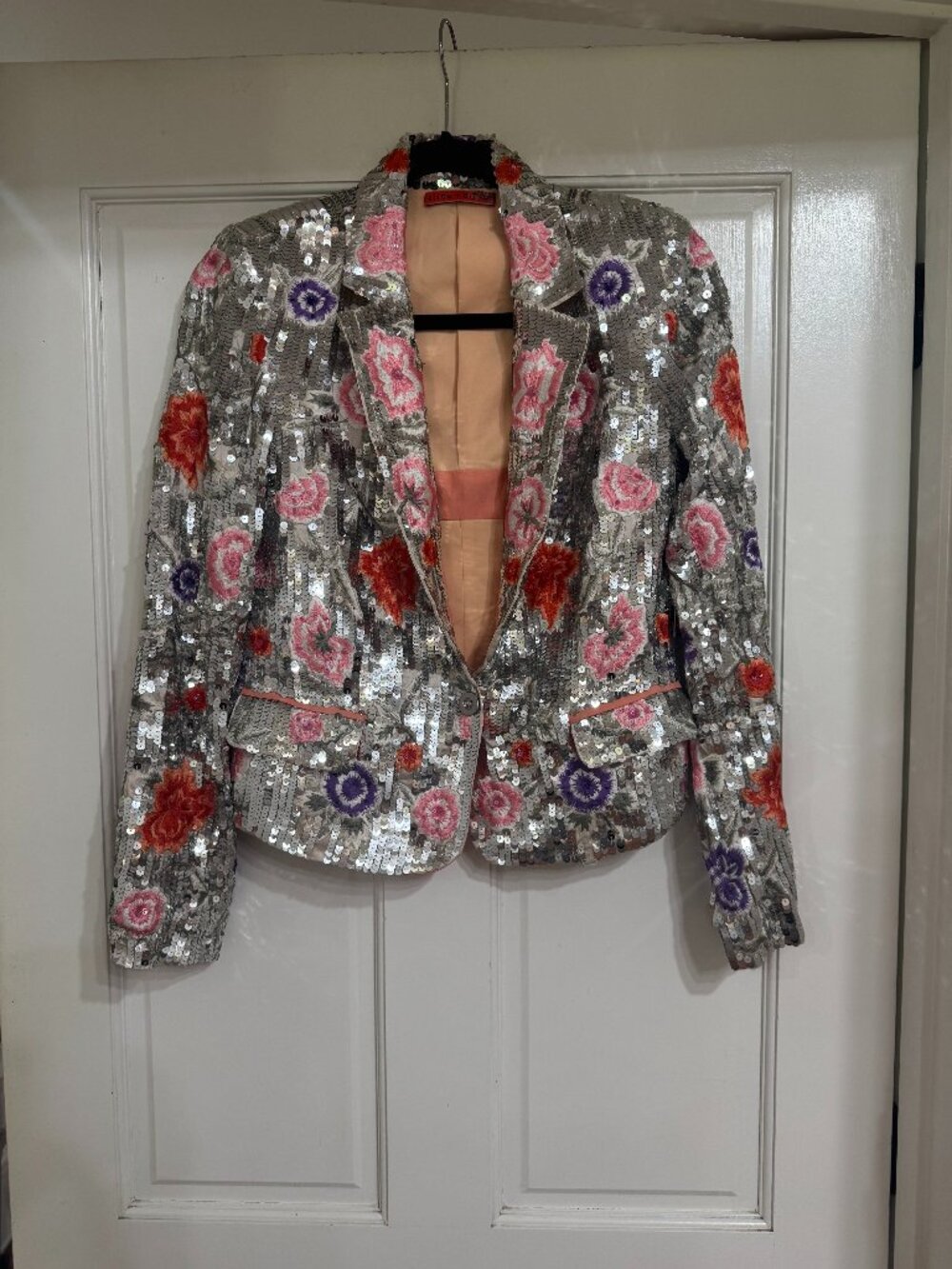 New w Tags $797 Alice + Olivia S Multicolored Silver Sequin Jacket sz M